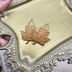Vintage Maple Leaf Brooch Pin Orange Maple Leaves Fall Pair of Maple Leaves